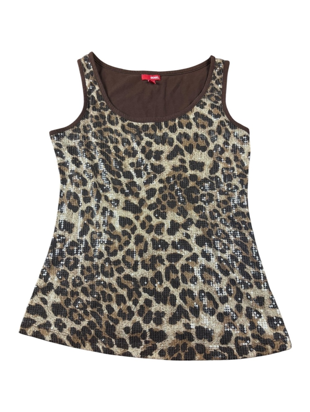 Bongo Y2K Brown Leopard Sequin Tank Top
